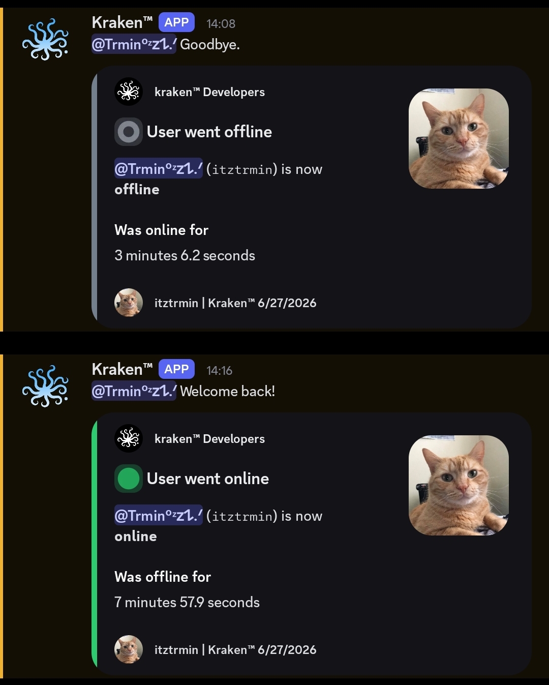 Kraken live status alerts in Discord